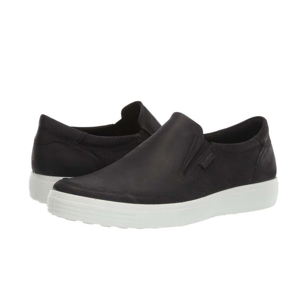 ECCO Soft 7 Leather Sneakers Slip On Style Size 8 Men’s Solid Black Casual